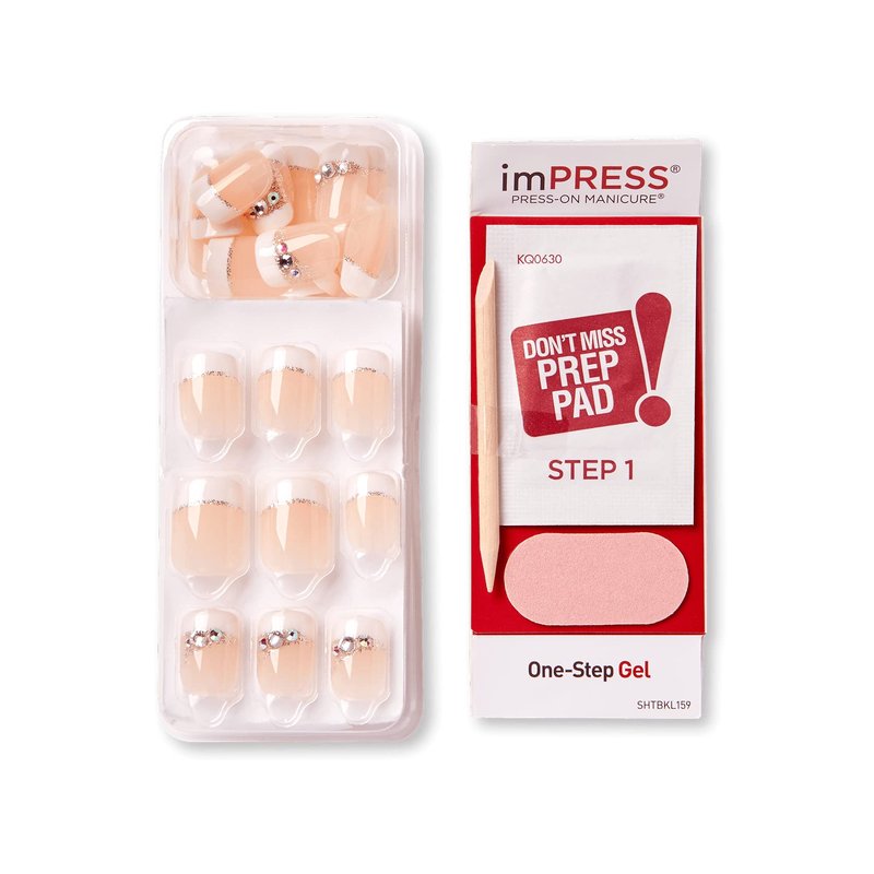 KISS imPRESS Press-On Manicure, Believe, Short Length Square, with PureFit Technology, Includes Prep Pad, Mini File, Cuticle Stick, and 30 Fake Nails