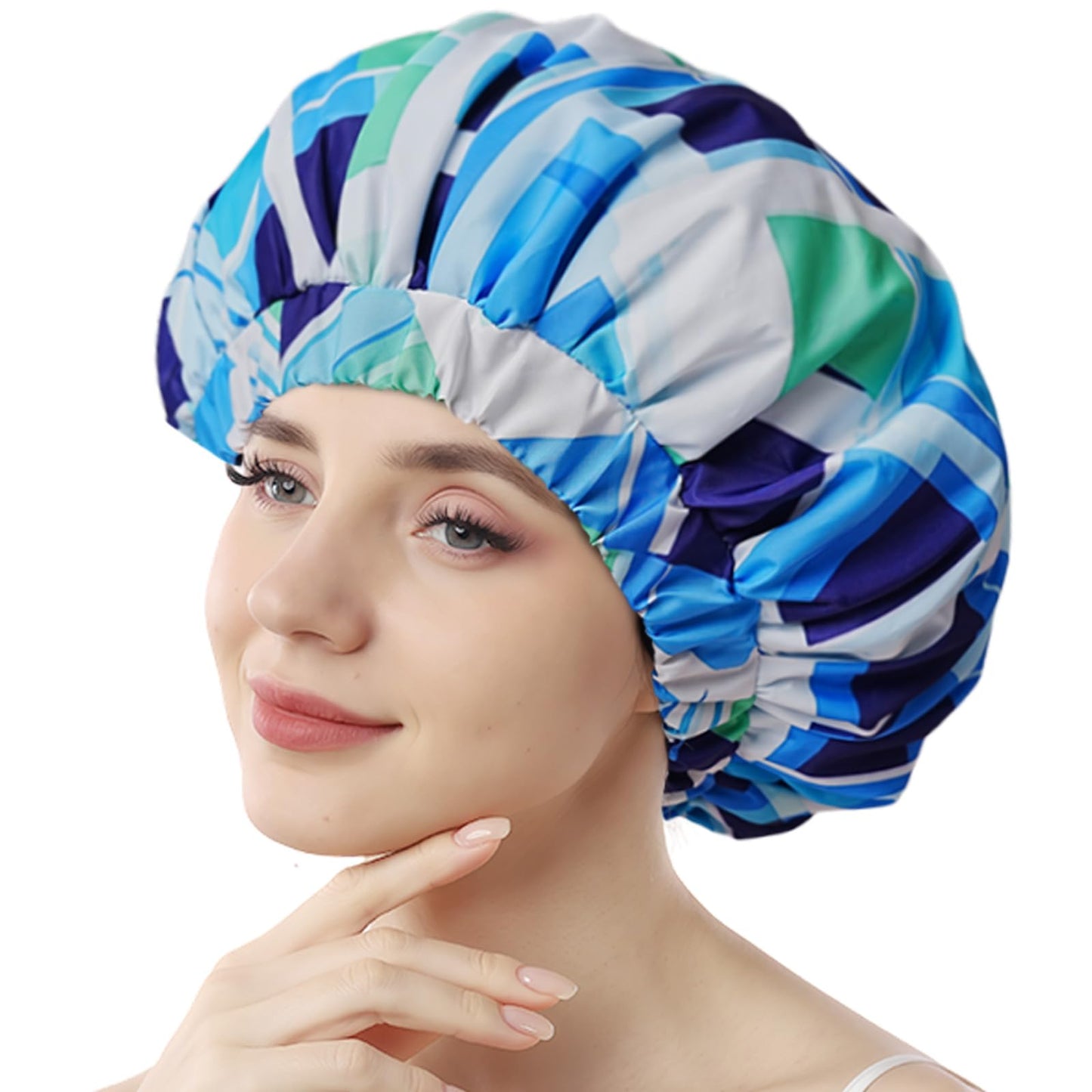 Years Calm Shower Caps for Women Reusable Waterproof, Double-Layer Extra Large Elastic Hair Cap for Shower for Long Hair & Braids, Travel & Home