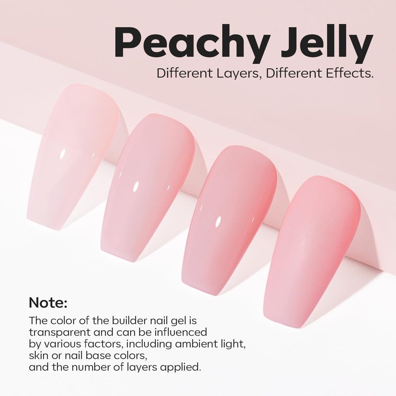 Builder Nail Gel - 8-in-One Peachy Pink Rubber Base Polish | LED Cured Extension Strengthener for DIY Salon