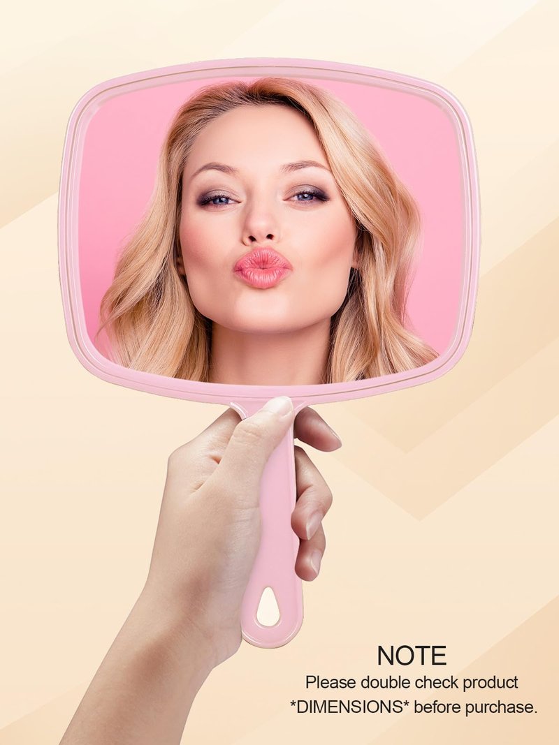 Gladmart Hand Mirror Salon Barber Hairdressing Handheld Mirror with Handle(Square,Black and Pink,7.4 x 10.3 inches)