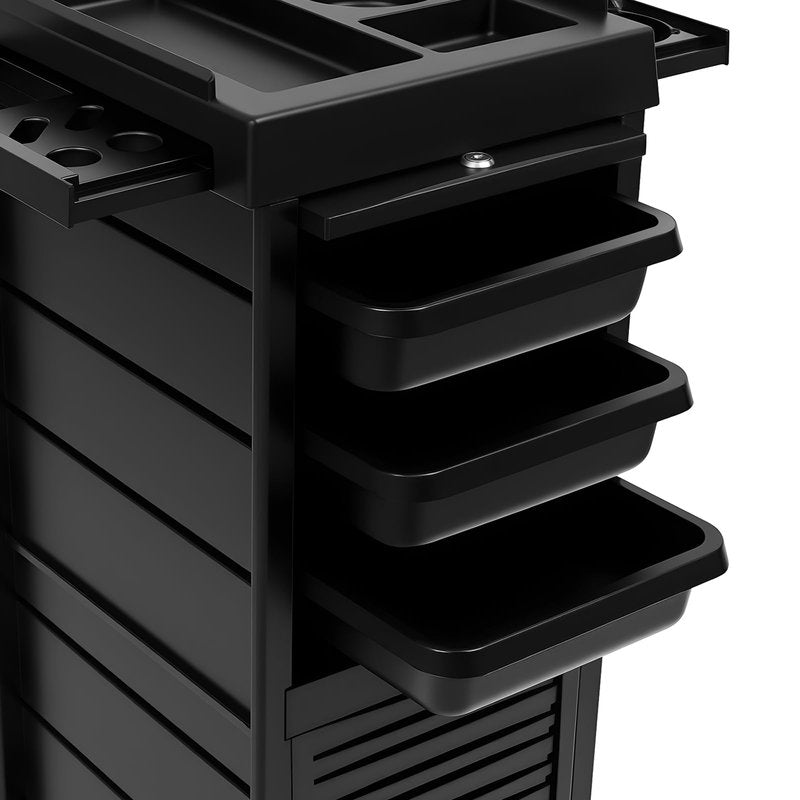 REHOUPTU 7-Layer Black Salon Trolley Cart, Multi-Function Rolling Salon Spa Service Cart, Rolling Hair Cart Organizer with Secure Lock, Mobile Stylist Storage Station for Beauty Hairdressing Shops