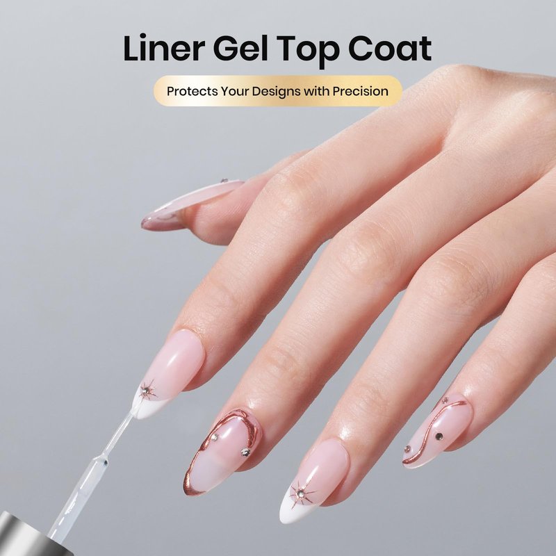 Beetles Liner Gel Top Coat - Decoration Sealing Nail Gel with Fine Brush for Detailed Designs, Strong Adhesion for Mirror Chrome Powder, Rhinestones & Gap Filling UV Light Cure