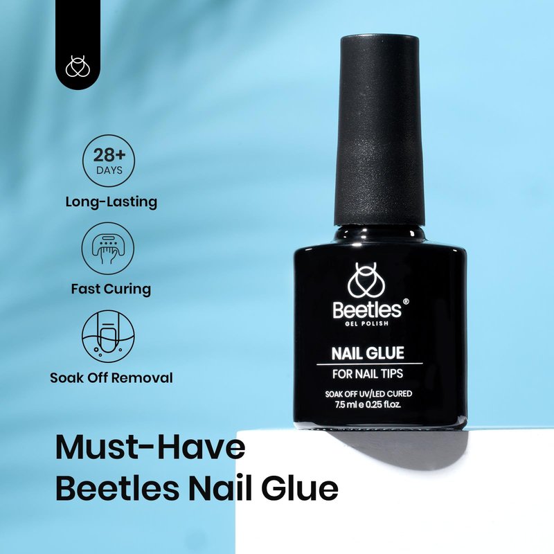 Beetles 9 in 1 Nail Glue Gel for Nail Tips and Clear Acrylic Nails Long Lasting, Curing Needed UV Extension Glue for False Nail Tips and Press on Nails, Summer Nail Art