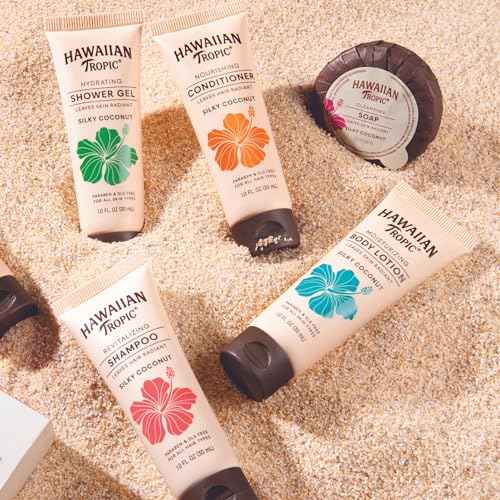 Hawaiian Tropic Silky Coconut 150 Piece Airbnb Essentials for Hosts,Hotel Shampoo & Conditioner Supplies for Guests,Body Wash Lotion & Soap, Travel Size Toiletries,Bulk Mini Sets Kits Soaps Air Bnb