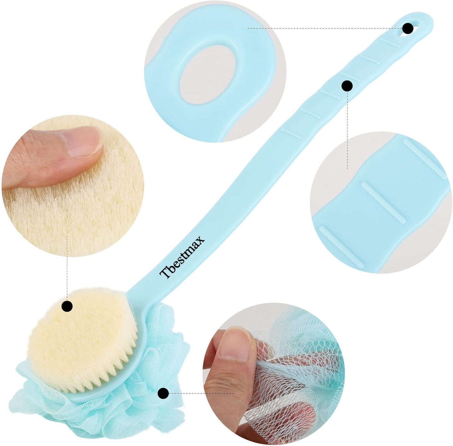 Tbestmax Loofah Back Scrubber - Long Handle Shower Body Brush for Women | Soft Mesh Sponge for Exfoliating & Massage