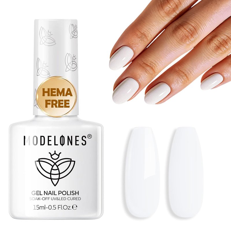 Modelones Hema-Free Gel Polish - High Gloss White Finish for Sensitive Nails | 15ml Soak Off UV Cure