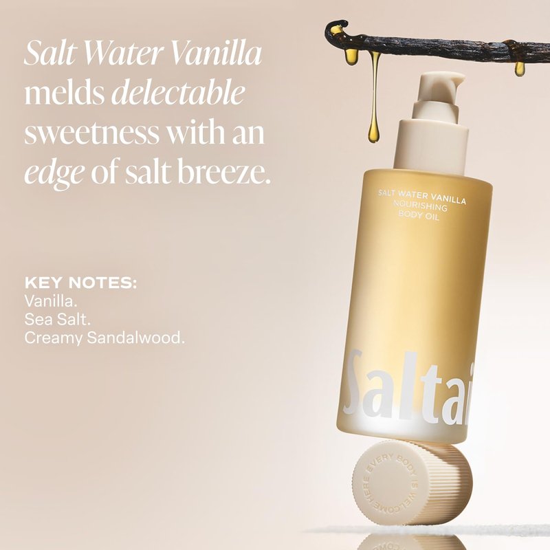 Saltair Body Oil - Luxurious Salt Water Vanilla After Shower and Bath Oil for Women and Men. Botanical, Non-Greasy, Well-Absorbing Moisturizer for Hydrating Dry Skin – 4oz Bottle