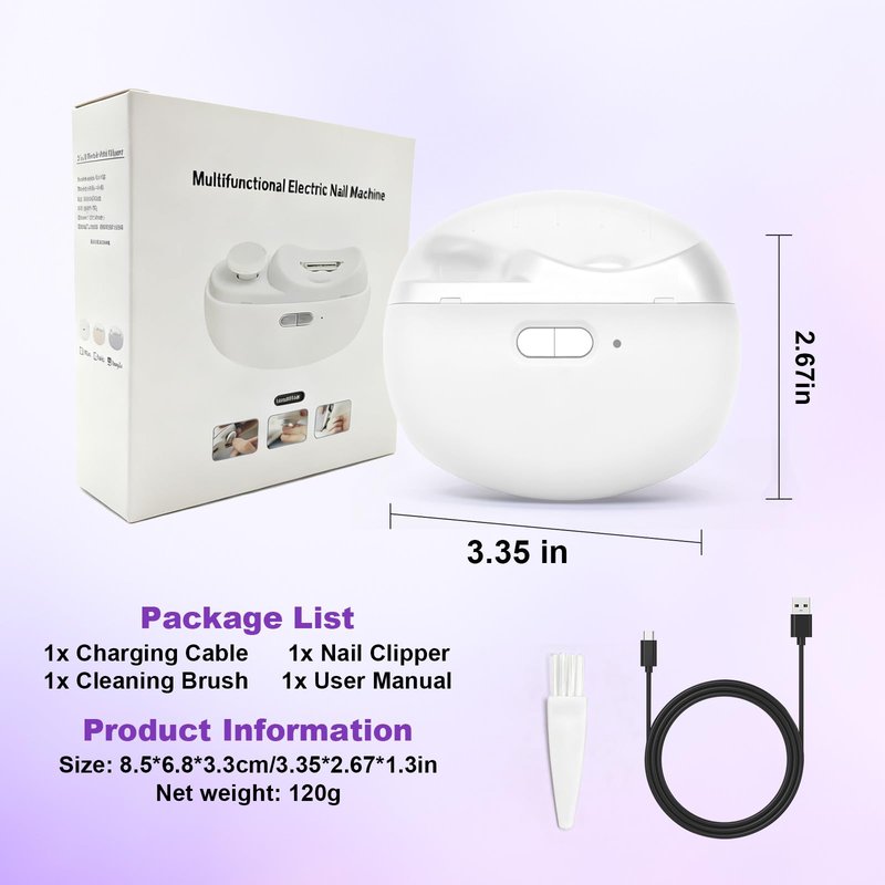 Electric Nail Clipper, 2 in 1 Electric Nail Clippers for Seniors and Adults, Baby Automatic Nail Clipper with Polishing, Light & Storage, Smart Nail Clipper 2-Speed for Fingernail (White)