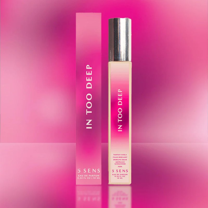 5 SENS In Too Deep Eau de Parfum Travel Spray (10 mL) - Clean, Long-Lasting Fine Fragrance - Gourmand with Tahitian Vanilla, Italian Bergamot, Sparkling Sugar, Sandalwood, Musk - Vegan, Cruelty-Free