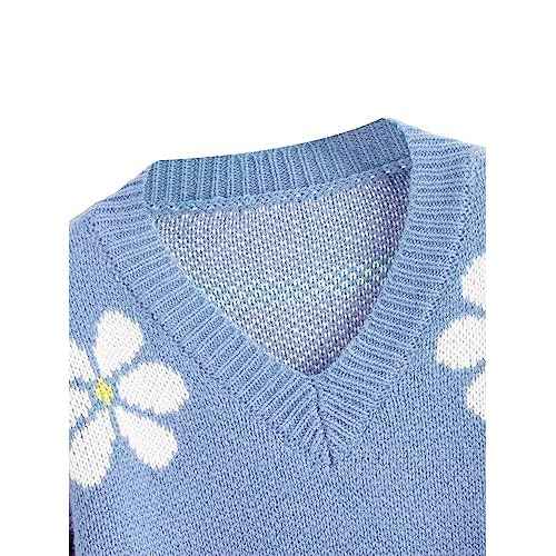 SHENHE Girl's Floral Print V Neck Long Sleeve Knitted Cropped Sweater Jumper Tops