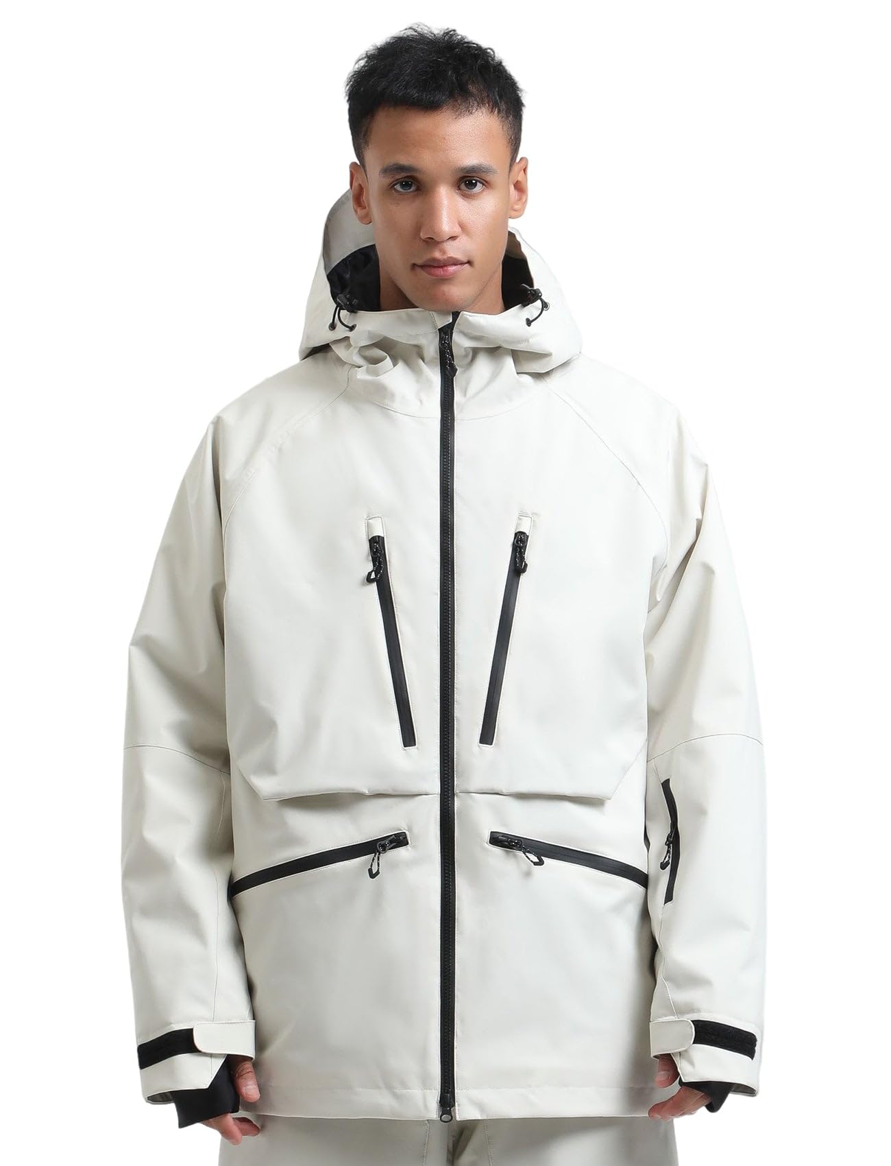 GSOU SNOW Ski Snowboard Jacket Mens Snow Jacket Waterproof Winter Snow Coat Couples Hooded Beige M