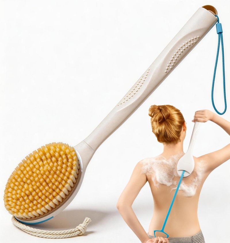 BUBBLEDANCE® Natural Boar Bristle Back Scrubber – 4X Scrubbing Power, Extendable Long Handle (17.5"-31.9") for Deep Exfoliation & Dry Brushing – 1.3X Wider Head, Anti-Slip Shower Brush for Men & Women