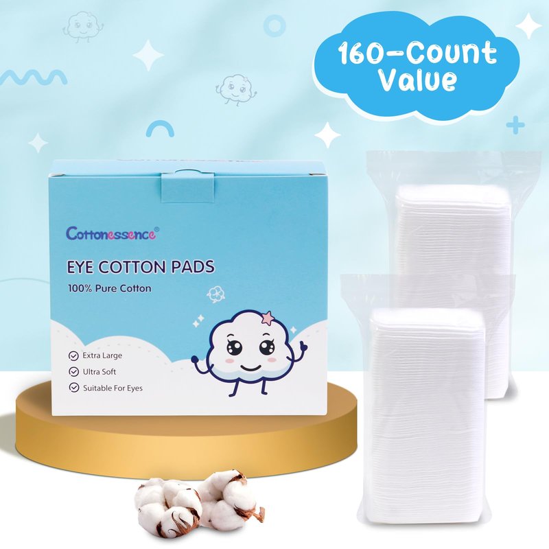 Cottonessence Eye Cotton Pads (160-Count) - 100% Pure Cotton, Lint-Free, Soft-Edged Design, Extra Large, Suitable for Eyes, Apply Toner, Remove Makeup, Spot Cleanse, Remove Nail Polish