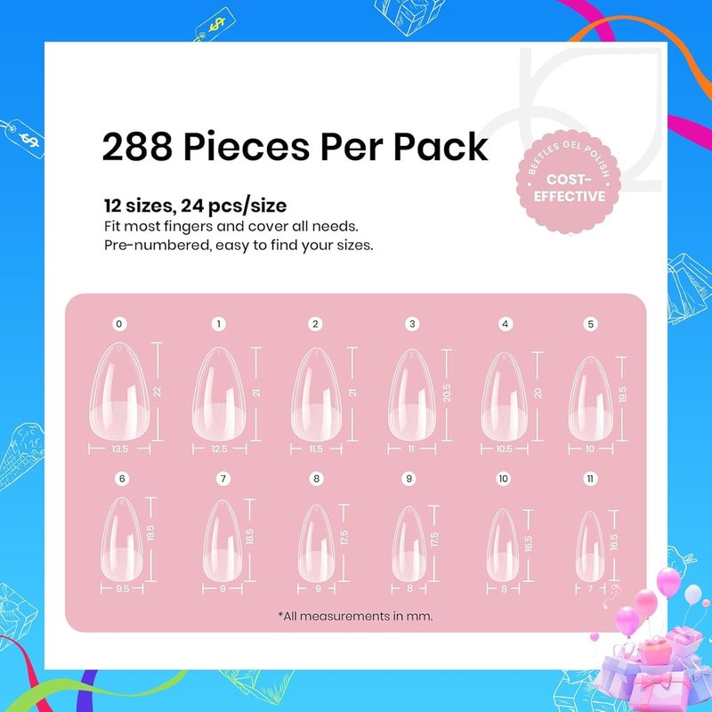 Beetles Soft Gel Nail Tips Short Almond 288pcs in 12 Sizes, Etch-X Pre-Etched Full Cover Acrylic Fake Nails Art, Salon Quality Nail Supplies, Easy DIY Nail Extension or Press On Nails, Gift for Women