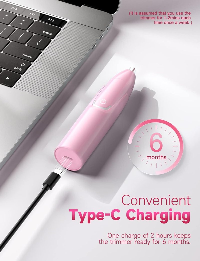 Rechargeable Ear and Nose Hair Trimmer - Professional Painless Eyebrow & Facial Hair Trimmer for Men & Women | Powerful Dual-Edge Blades, Pink