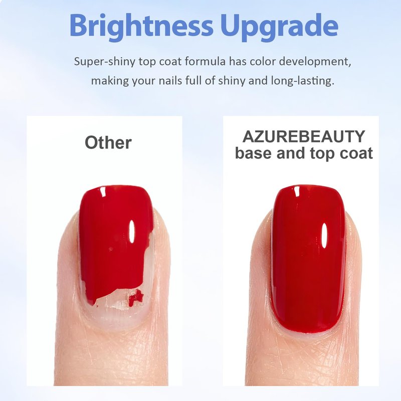 AZUREBEAUTY 18ml Gel Base and Top Coat Set – No Wipe High Gloss Soak Off UV/LED Nail Polish, Long-Lasting Clear Gel for Smooth Shiny Manicure