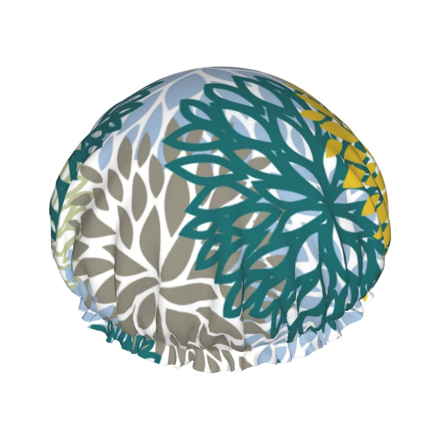 Art Flower Print Shower Cap for Women Double Layer Waterproof Reusable Shower Caps Adjustable Elastic Band Quick Drying Bath Hair Hat Protector with PEVA Lined for Spa Salon Bathing Hats