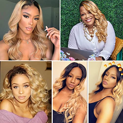 1b27 Ombre Body Wave Human Hair Bundles Two Tone Black and Honey Blonde Bundles Wet And Wavy 100g/Pcs 8A Grade Brazilian Honey Blonde for Black Women 14 16 18 Inch