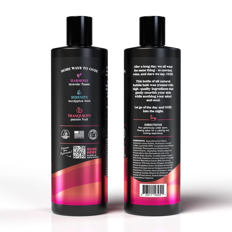 OOZE Passion Fruit Bubble Bath (473ml) - Bubble Bath for Women, Fresh, Uplifting & Rejuvenating - Self-Care & Wellness - Zero Parabens Foaming Bath for Women, Cruelty-Free, Made in The USA