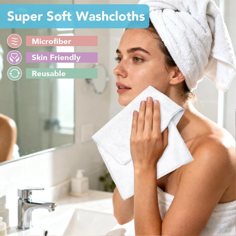 Orighty Washcloths Towels Set 10 Pack, Highly Absorbent and Soft Feel Microfiber Face Cloths, Multi-Purpose Wash Cloths & Hand Towels for Bathroom, Hotel, Spa, and Gym, 11.5x11.5 Inch, White