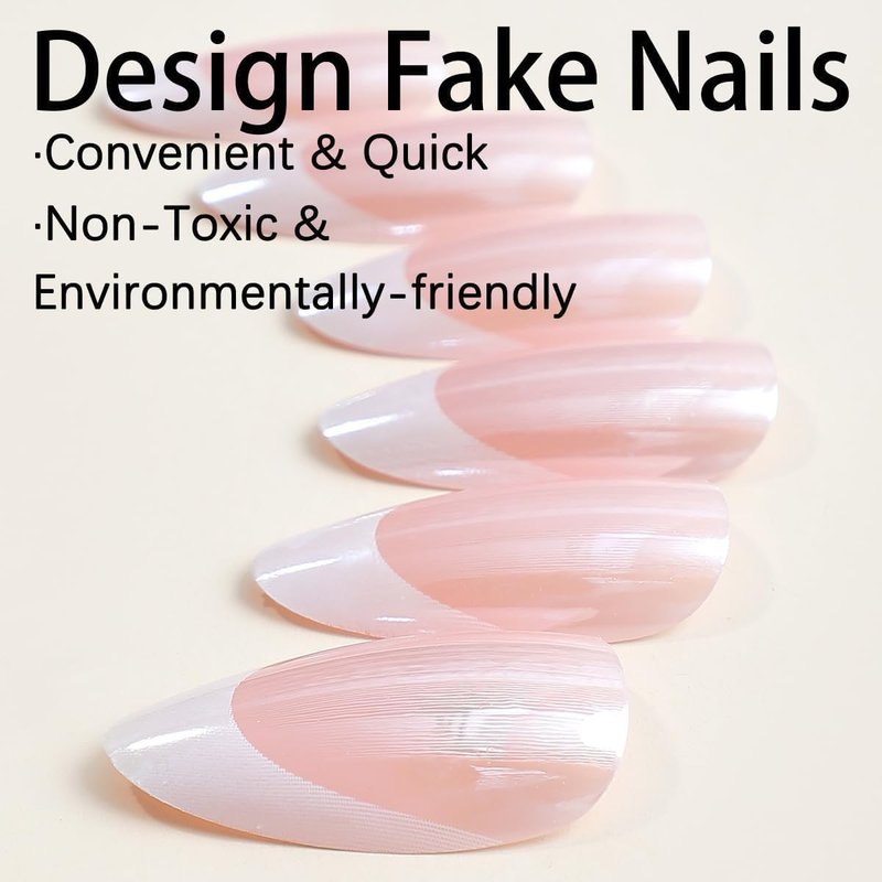 KQueenest French Tip Press-On Nails - Medium Almond Shape | Natural Nude Color, 24 Pcs for Everyday & Weddings