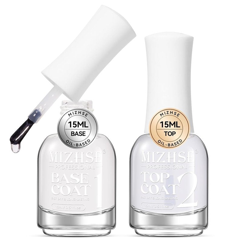 MIZHSE Quick Dry Base & Top Coat Nail Polish - 15ml High-Gloss Protective Finish for Long-Lasting Manicure