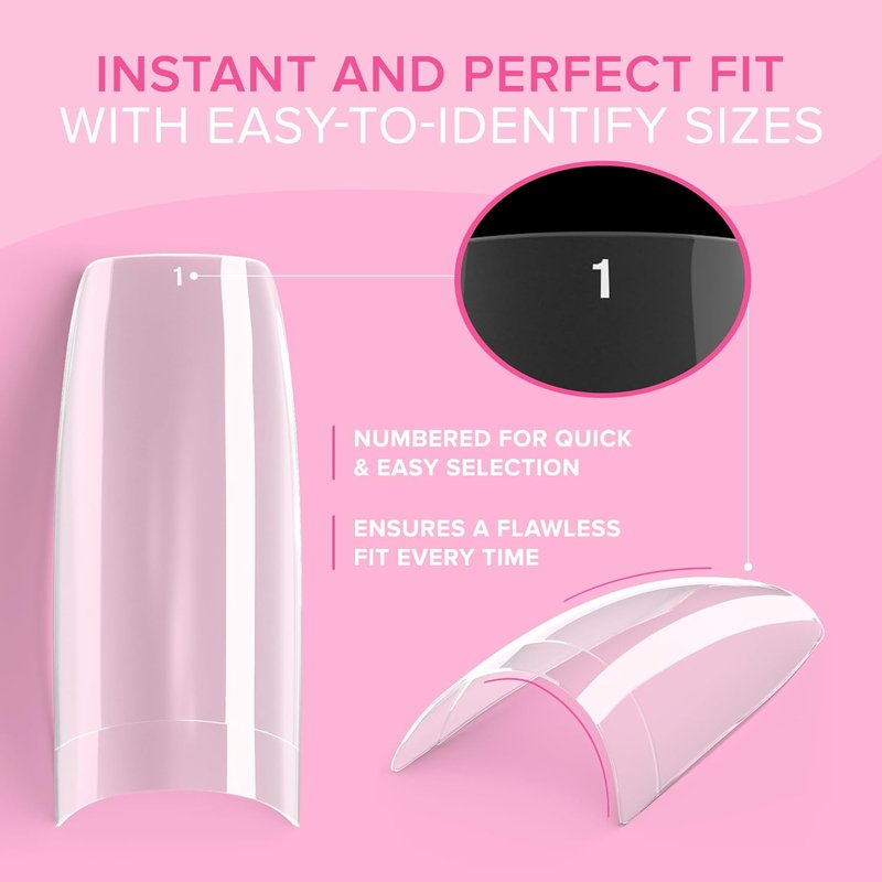 NYK1 Coffin Nail Tips - Crease-Proof & Shatter-Resistant | 500 PCS in 10 Sizes for Easy Gel & Acrylic Extensions