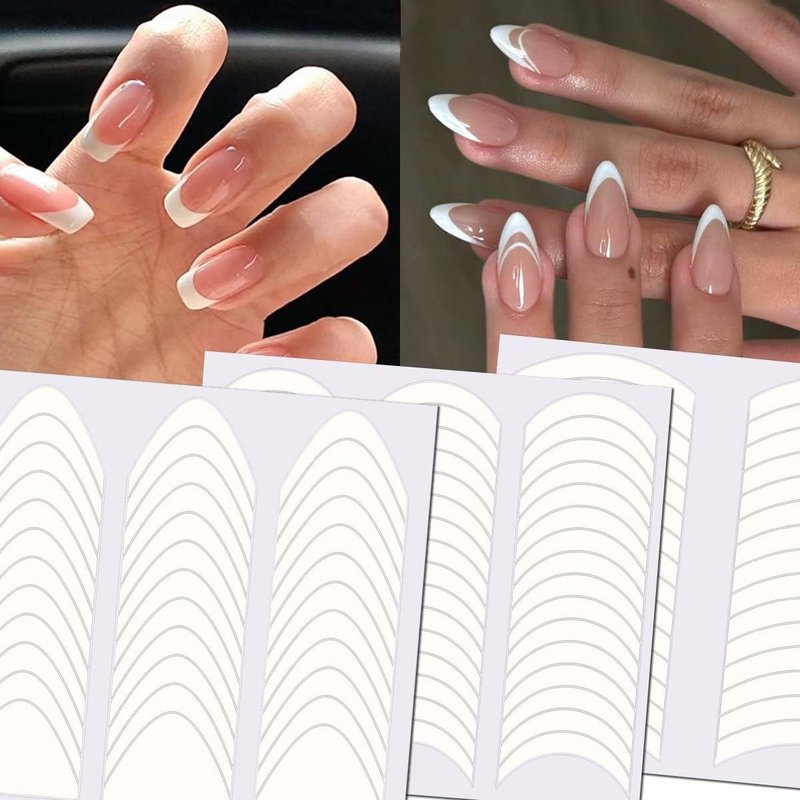 French Manicure Strips,French Tip Nail Stickers for Nails Art Designs,Self Adhesive French Tip Stickers Guide for Women Manicure(3 Moon Shape Design,24 Sheets,912 Pieces)
