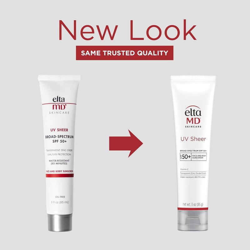EltaMD UV Sheer Sunscreen SPF 50+ - No White Cast, Transparent Zinc Oxide & Hyaluronic Acid, Moisturizing Protection