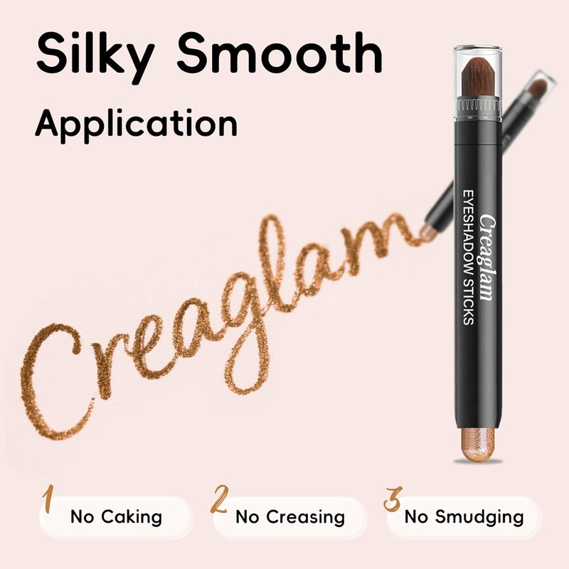 Creaglam Eyeshadow Stick 3Pcs Set, Waterproof & Crease-Proof, Easy Blendable Makeup Pencil for Beginners, Color Includes Matte Dusty Pink & Shimmer Peach & Fenugreek, 1.9g Each Stick