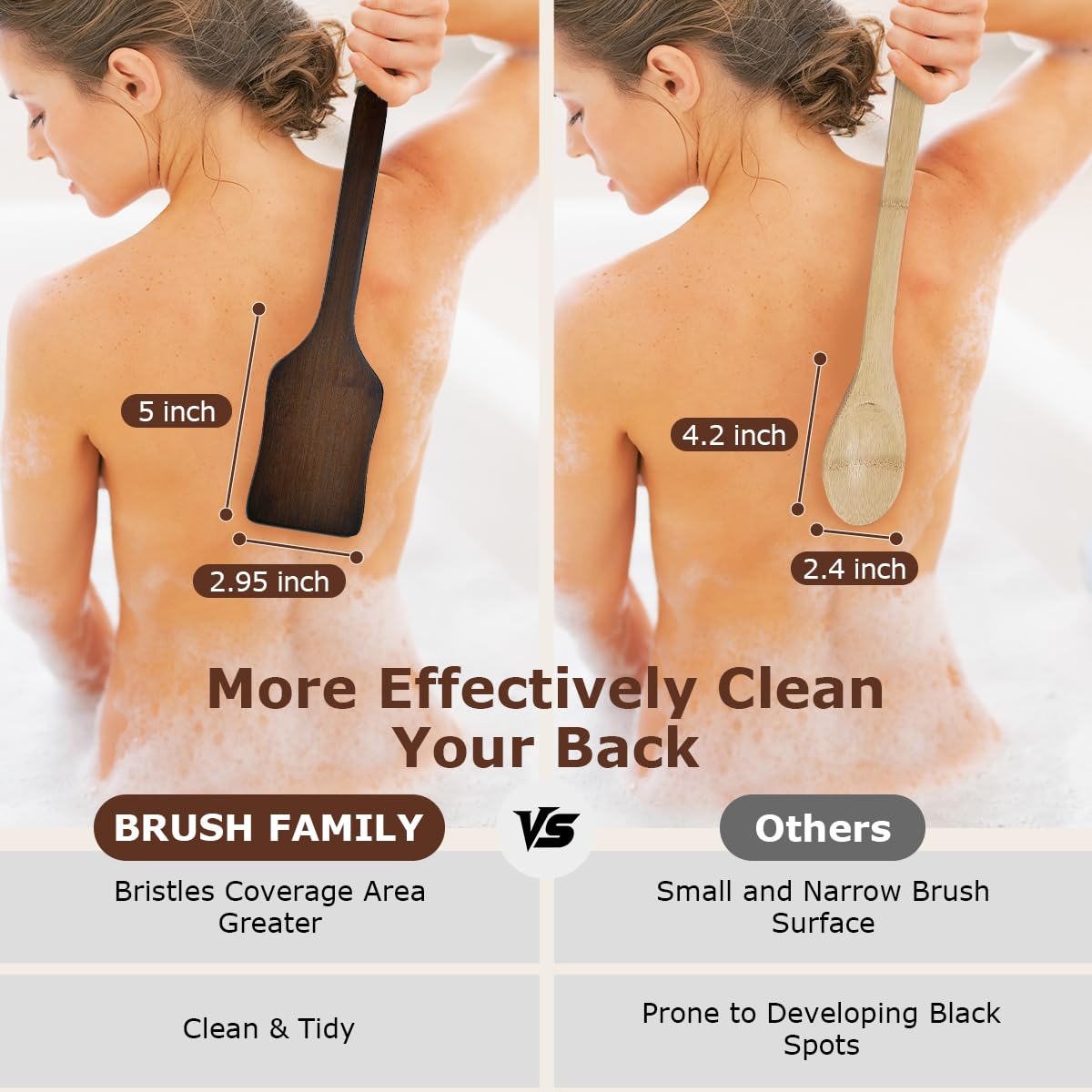 Shower Back Scrubber with Curved Long Handle, Medium-Hard Natural Boar Bristles Back Scrubber for Shower for Men and Women Exfoliator Set with Foot File (2 Pack)