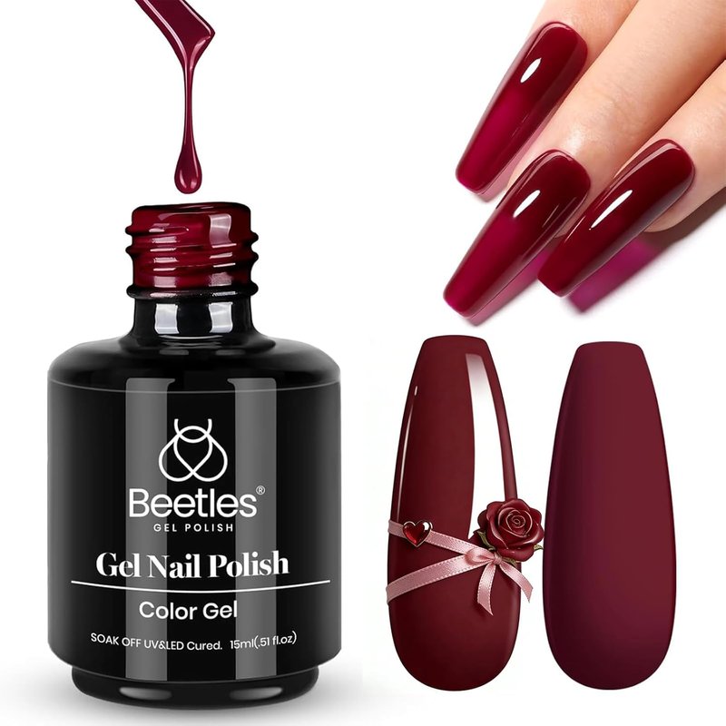 Beetles Red Gel Polish - Oxblood Red Long-Lasting Nail Color | 15ML Burgundy Gel for DIY Manicure