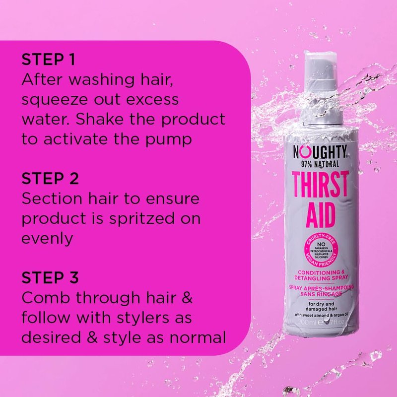 Noughty 97% Natural Thirst Aid Conditioning and Detangling Spray, Leave In Hair Detangler Treatment for Dry and Damaged Hair, with Sweet Almond Oil, Sulfate Free Vegan Haircare 6.7fl.oz