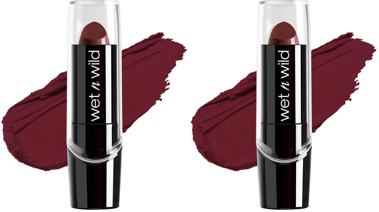 wet n wild Silk Finish Lipstick,Hydrating Rich Buildable Lip Color,Formulated with Vitamins A,E,& Macadamia for Ultimate Hydration,Cruelty-Free & Vegan - Dark Wine,(Pack of 2)