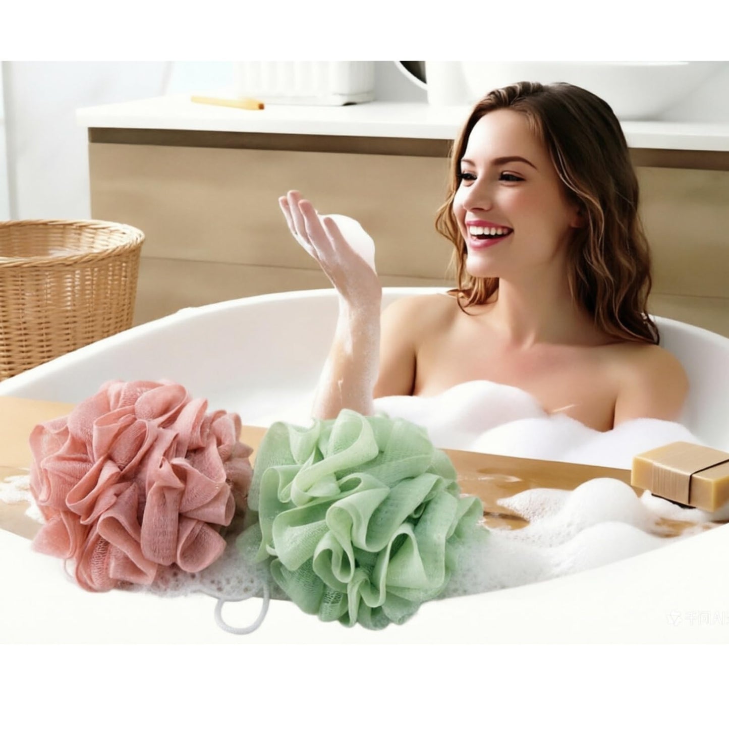 Washcloth Loofah Combo 2-in-1 Loufee Wash Cloth that Holds Bar Soap-Exfoliation Mesh Shower Ball for Body Wash&Smooth Skin+Free Loofah Dish Towel