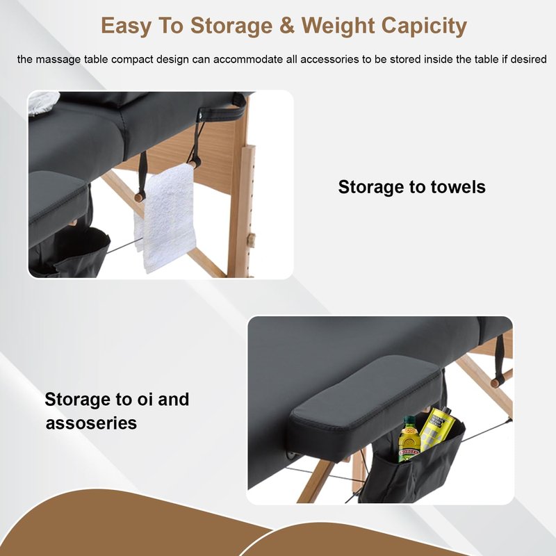 FDW Portable Massage Bed - 28-Inch Wide Folding Spa Table with Adjustable Height & Towel Hanger
