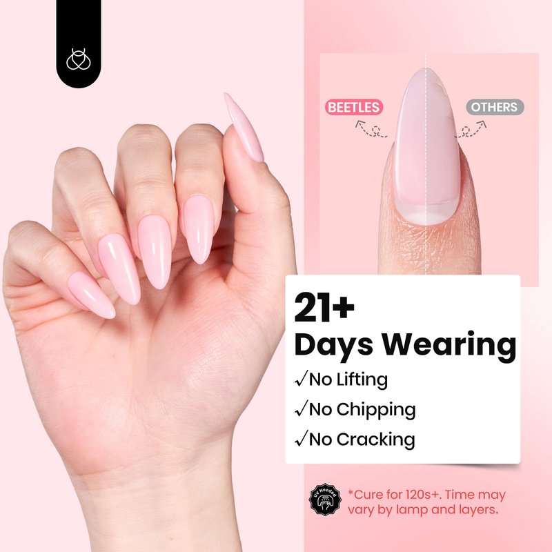 Beetles HEMA-Free Hard Gel for Nails,0.5 oz Mini Size Pink 9 in 1 Builder Nail Gel for Sensitive Nails Extension Sculpting & Overlays UV/LED Lamp Cured Professional Nail Tech Use Women