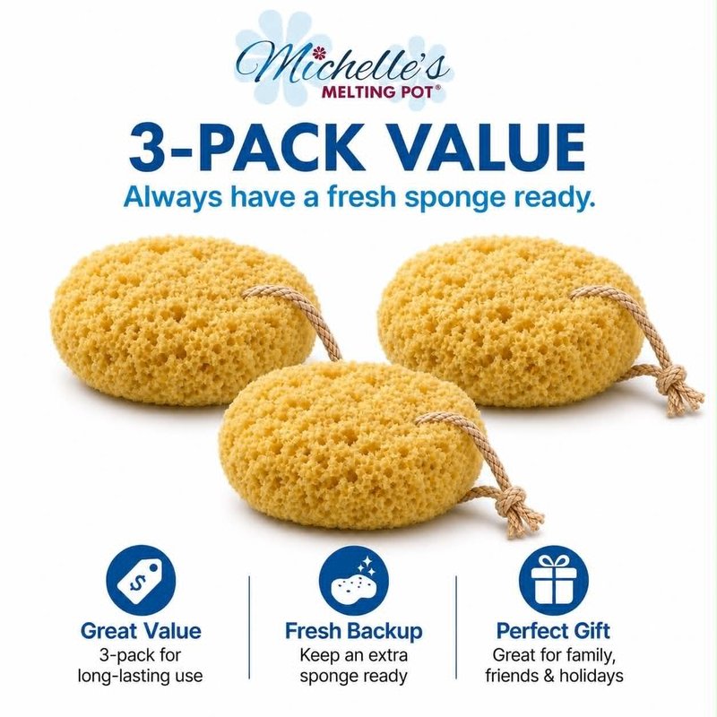 Michelle's Melting Pot Exfoliating Foam Sea Sponge, Natural Feel, Shower Loofah, Bath Sponge, Rich Lather (Set of 3)