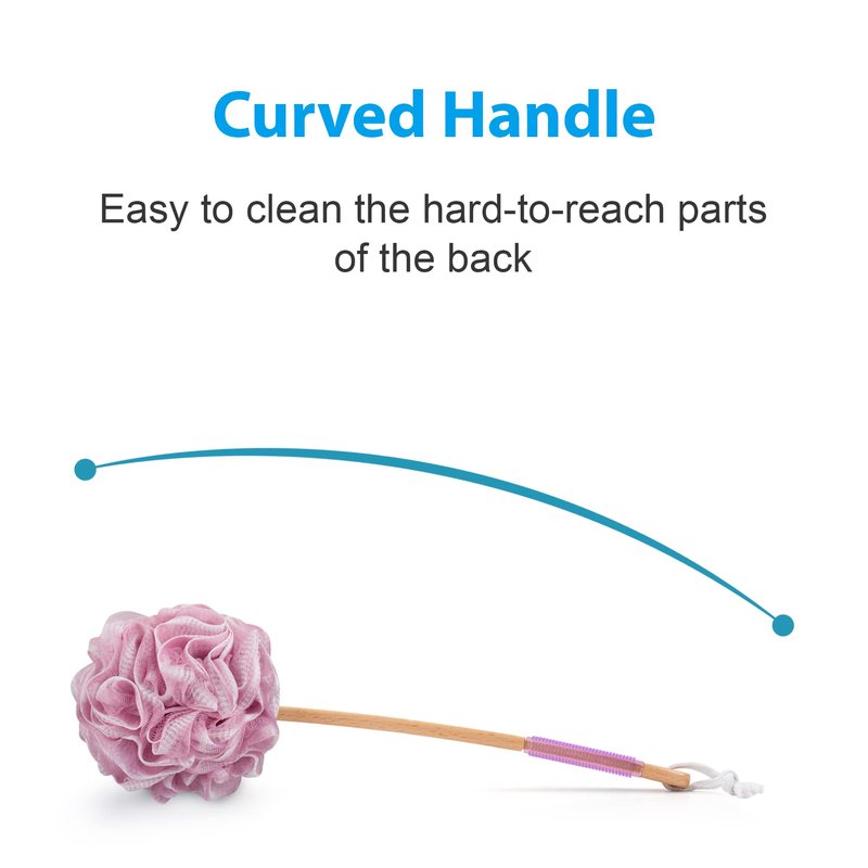 AmazerBath Shower Sponge Loofah Back Scrubber, PE Soft Mesh Loofah Body Scrubber with Long Wooden Handle, Bath Sponge for Men Women (Pink)