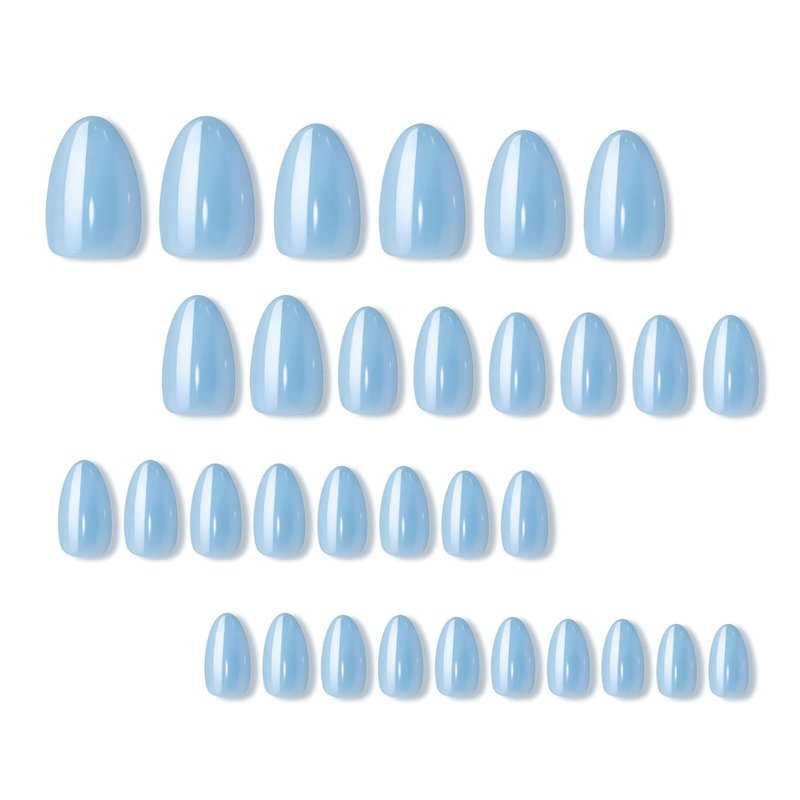 Baby Blue Chrome Press-On Nails - Short Oval Bling Glazed Design | 32PCS Salon Quality Full Cover Set