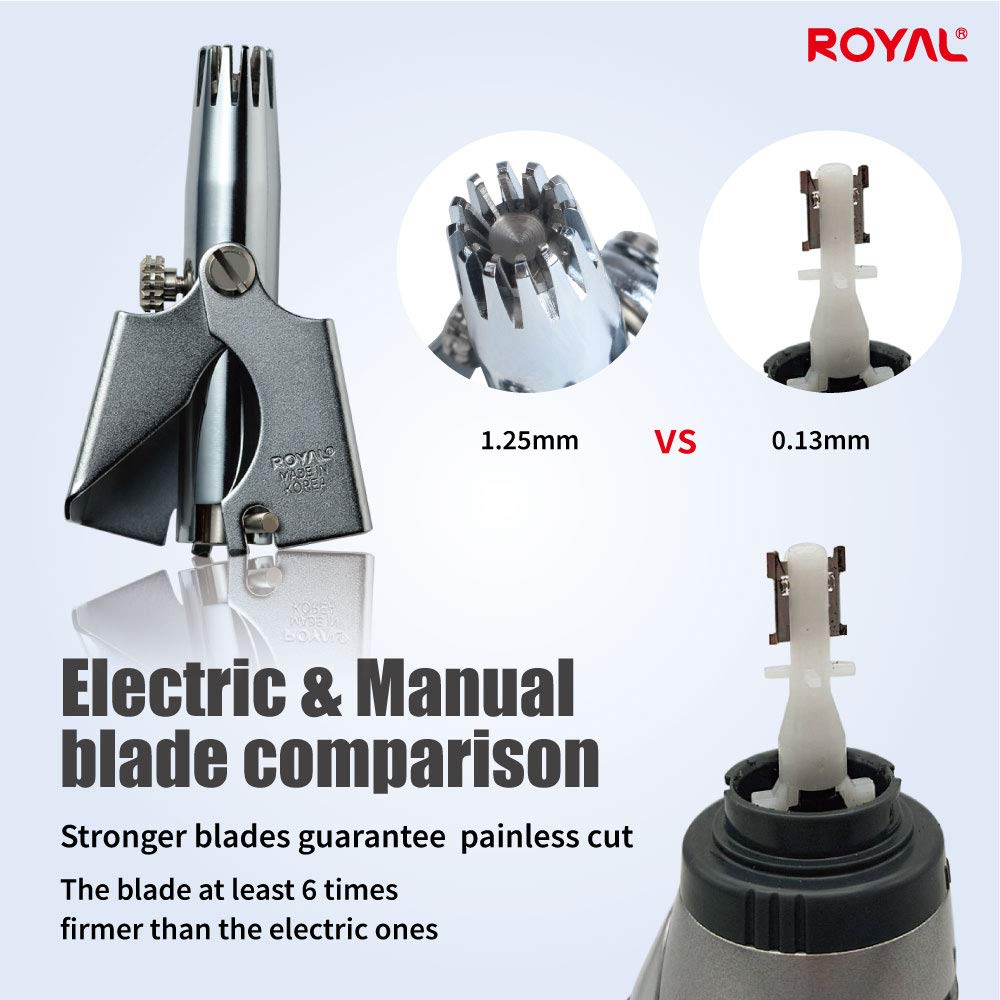ROYAL [Made in Korea] Nose Hair Trimmer for Men Birdie, Manual, Battery-Free, Water-Resistance, Painless with Twelve Dual-Edged Blades, Patented Mechanism ET-4