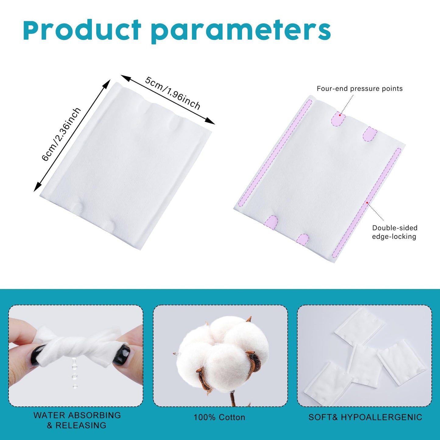 Vexlytra Square Cotton Pads for face, Cotton Squares for Face, Lips & Eyes, 100% Pure Cotton, Hypoallergenic, Ultra-Soft & Lint-Free for Gentle Skincare (200PCS)
