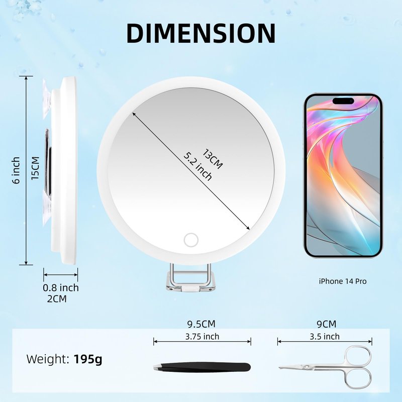 Magnifying Mirror with Light 30X, , Large 6" Rechargeable 3 Colors Modes Dimming Lighted Makeup Mirror with 30X Magnification, LED Travel Magnified Mirror with 3 Suction Cups and 360° Table Stand