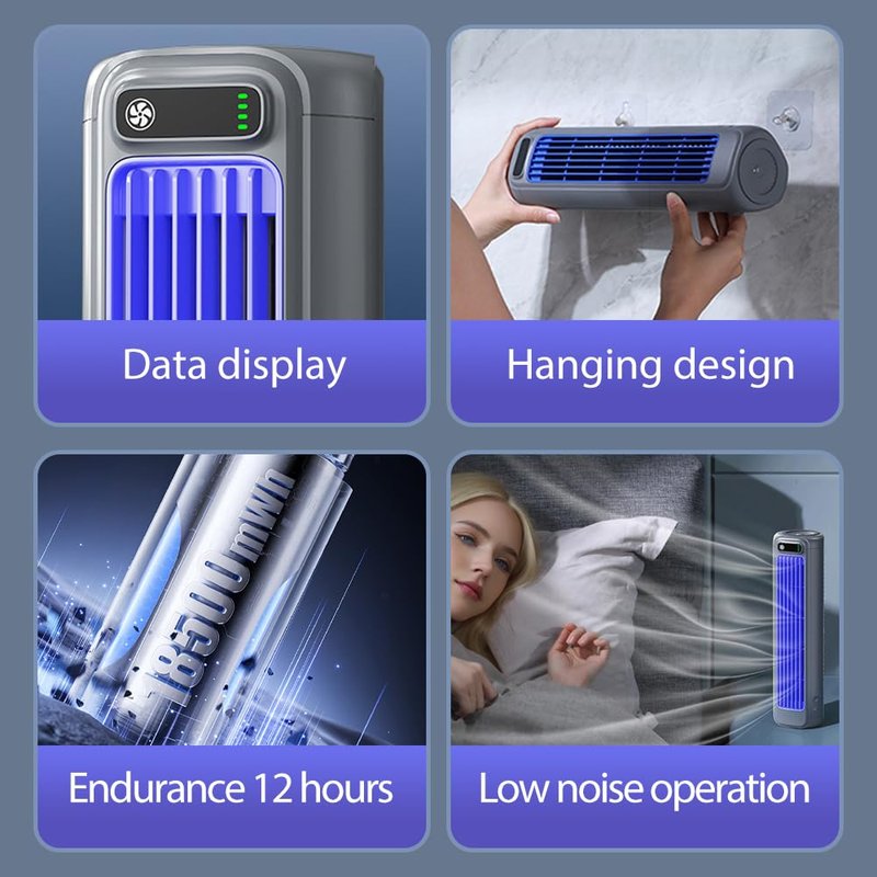 Portable Air Conditioner Cooling Fan Quiet with 3 Speeds, 2026 Upgraded Portable Handheld Turbo Fan, Adjustable Speed Fan for Bedroom, USB Desk Fan for Office Worker (Grey)
