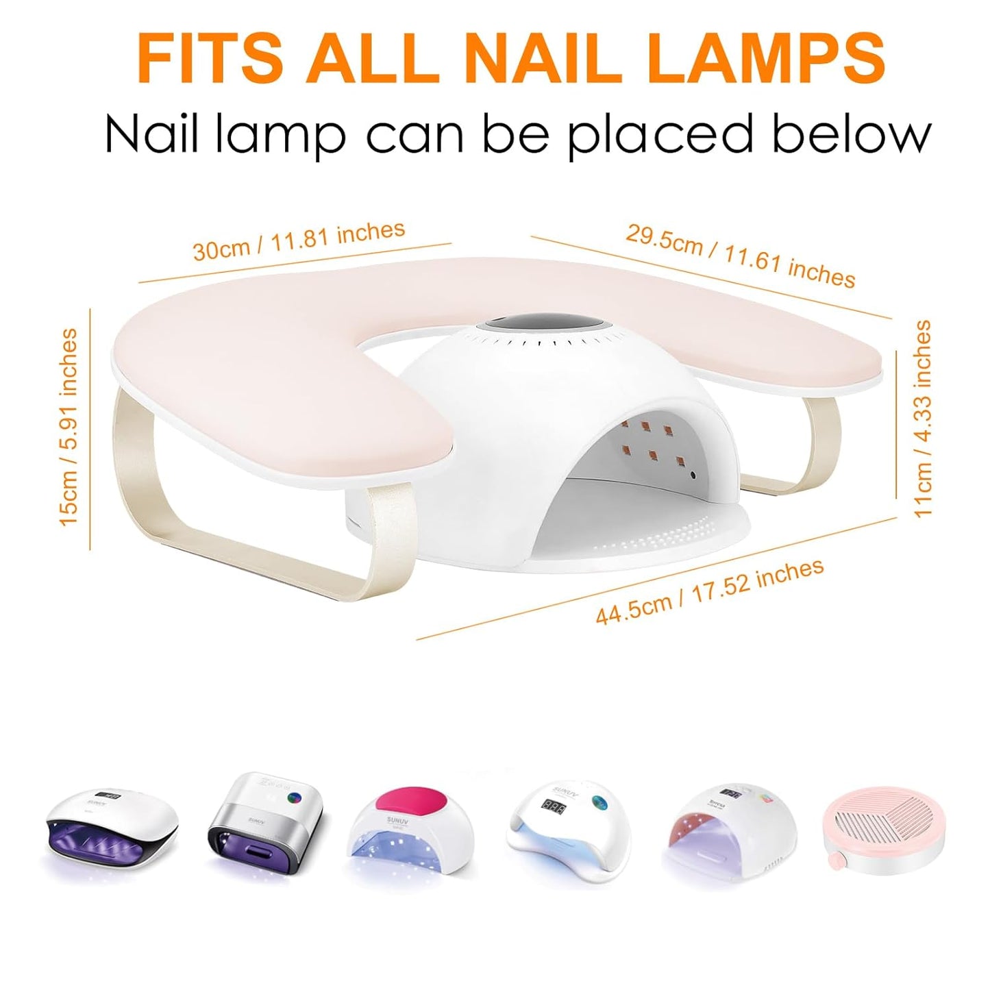 U-Shaped Nail Arm Rest Stand - Upgraded 10° Incline, Pink with Gold Aluminum Alloy Holder | Non-Slip Manicure Support