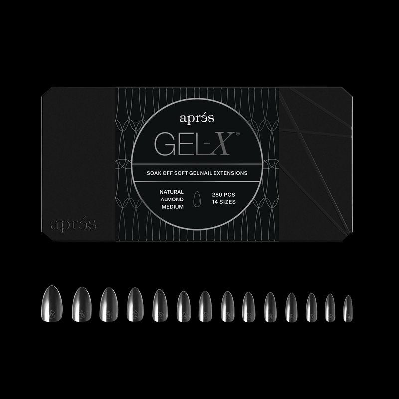 Apres Gel-X® Almond Box of Nail Tips | 280 Gel-X Tips, Soft Tips, 14 Sizes 00-9 | Half-sizes Included (Natural Almond Medium, 280 Count)
