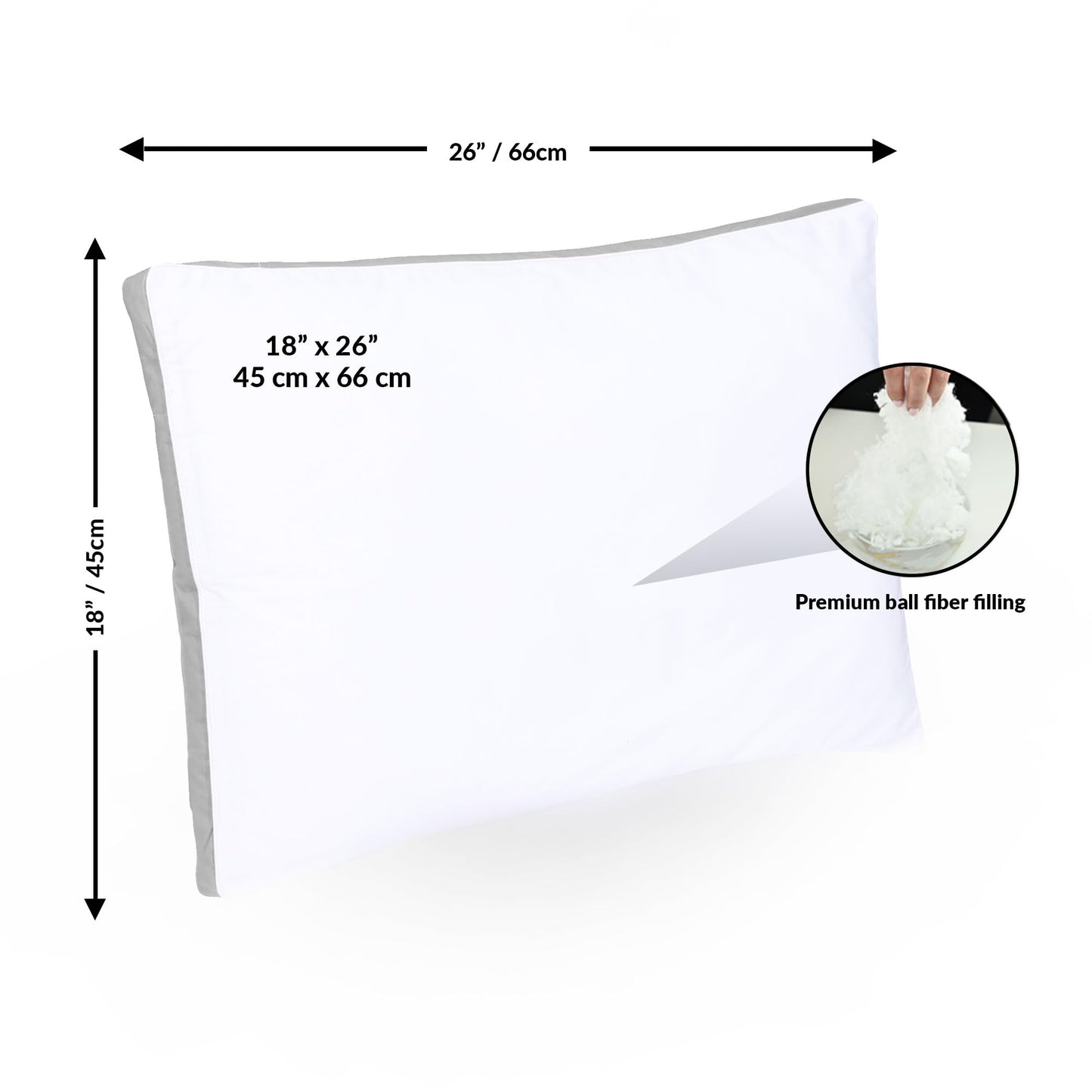 GOLD TEXTILES Bulk Pillows Queen Size Set of 12 (18x26 Inches) - Gusseted Hotel Bed Pillow Polycotton Fabric- Plush Fiber Filling for Back & Side Sleeper, Easycare (Grey)
