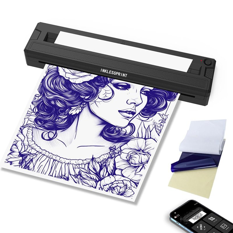 INKLESSPRINT Tattoo Stencil Printer Machine, Portable Tattoo Transfer Printer for Tattoo Artists & Enthusiasts, Support Smartphone,PC, Android, iOS, Windows,Mac.