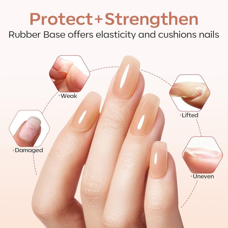 modelones Rubber Base Builder Nail Gel Polish, 6 French Tip Base Color Nude White Baby Milky Pink Strengthener Apex Building Extension Protect Weak Nails Long Last U V Manicure Gift for Women