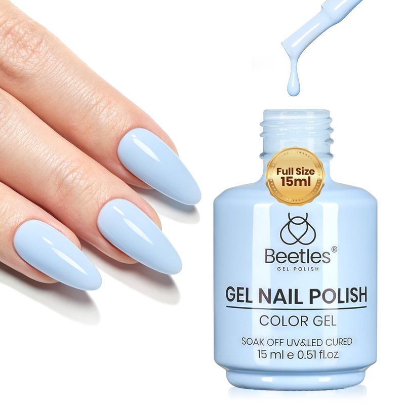 Beetles Blue Gel Polish - 15ML/0.51Fl Oz, Milky Blue Gel Nail Polish, Same Color Bottle, Soak Off UV LED Lamp Summer Nails Art, Long-Lasting Manicure Salon DIY Home Holiday Nails Art